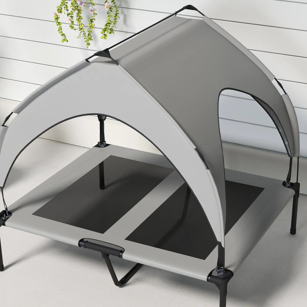 PawHut Pat pentru câini cu acoperiș, respirabil, rezistent la apă, până la 30 kg, 91 x 76 x 89 cm, Gri deschis | Aosom Romania