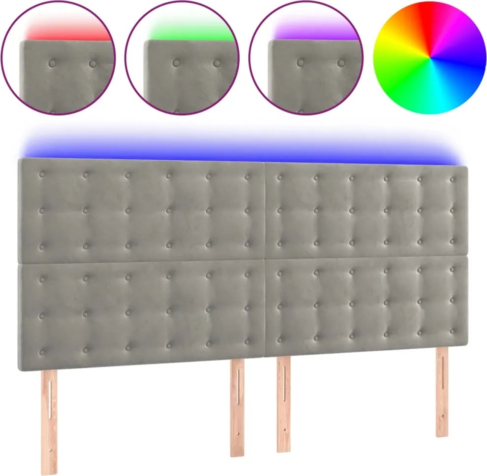 vidaXL Tăblie de pat cu LED, gri deschis, 160x5x118/128 cm, catifea