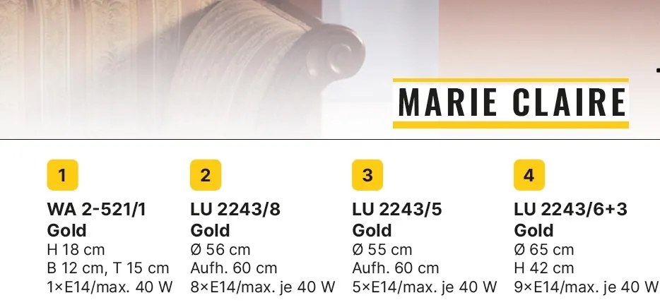 Candelabru stil clasic elegant cu 5 brate Marie Claire auriu