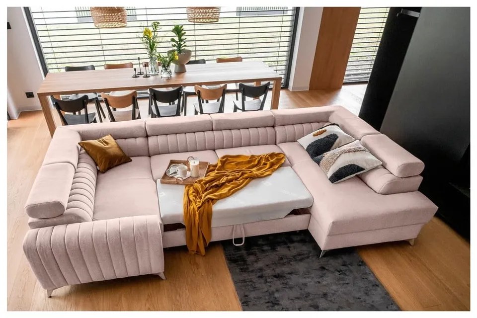 Colțar roz extensibil/cu spațiu de depozitare (cu colț pe partea dreaptă/în formă de "U") Louis – ELTAP