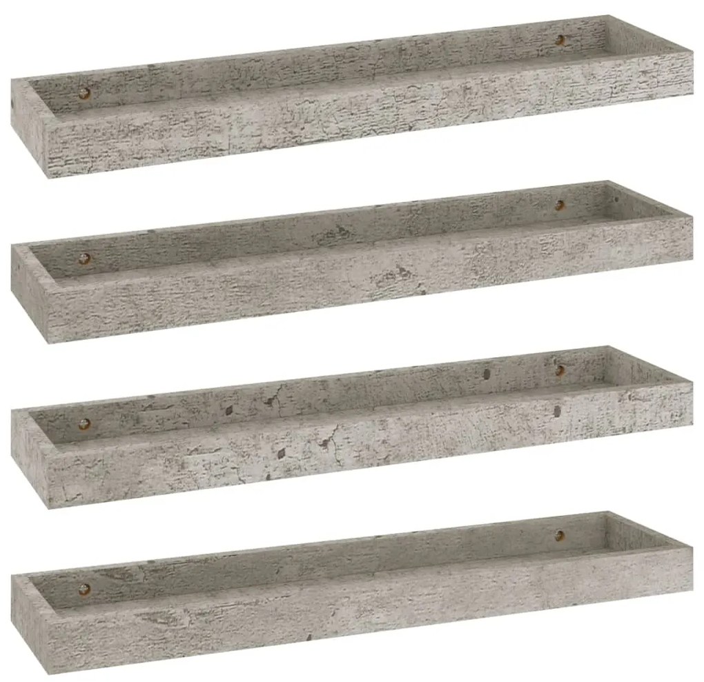330224 vidaXL Rafturi de perete Loggia, 4 buc., gri beton, 60x15x4 cm, MDF