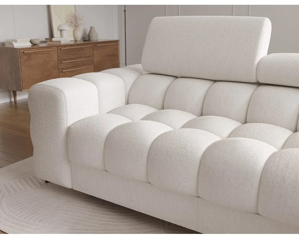 Colțar crem extensibil/cu spațiu de depozitare cu tapițerie din țesătură bouclé (cu colț pe partea dreaptă/cu șezlong) Felro – ELTAP