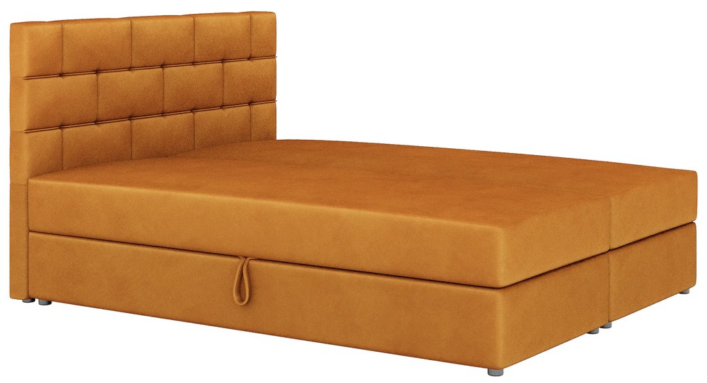 Pat matrimonial Boxspring 140x200 cm Waller Comfort (muștar) (cu somieră și saltea). 1056368