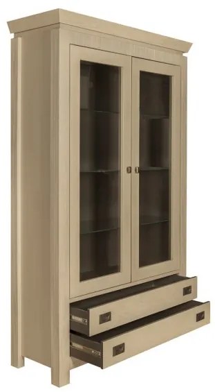 Vitrina Casablanca, 2 Usi si 2 Sertare, Crem, 115 cm