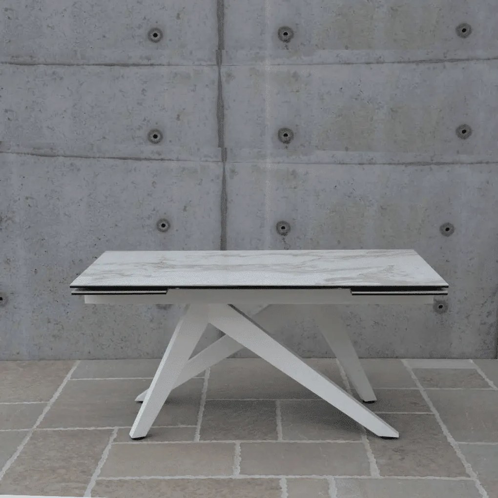 MASA SASSO - STICLA CERAMICA CU PICIOR METALIC - ALB