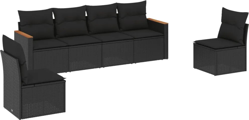 vidaXL Set mobilier de grădină cu perne, 6 piese, negru, poliratan