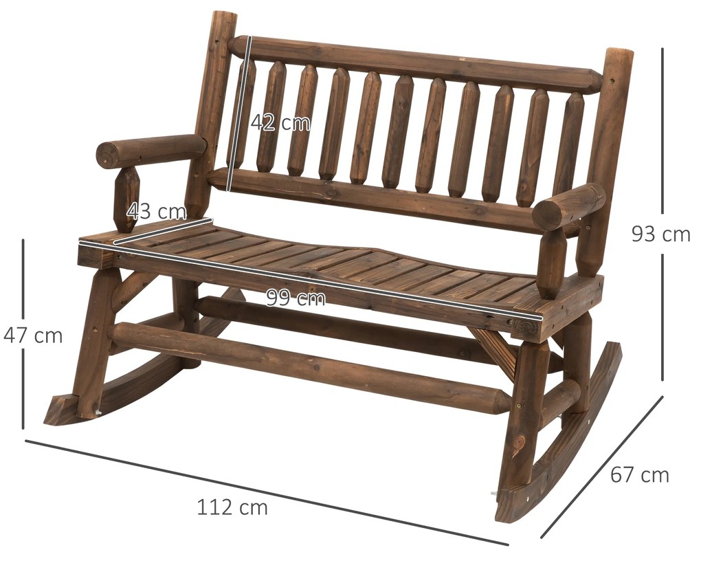 Outsunny Banca tip Leagan cu 2 locuri din Lemn de Brad, Design Rustic, pentru Exterior, 112x67x93cm, Greutate Maxima 250 kg