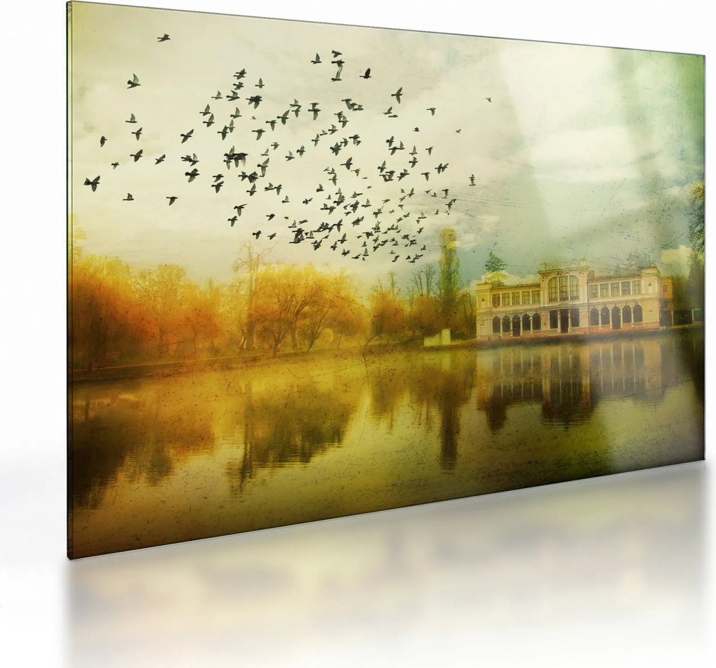 Tablou pe sticlă peisajului pictat cu sediul (70x50 cm)