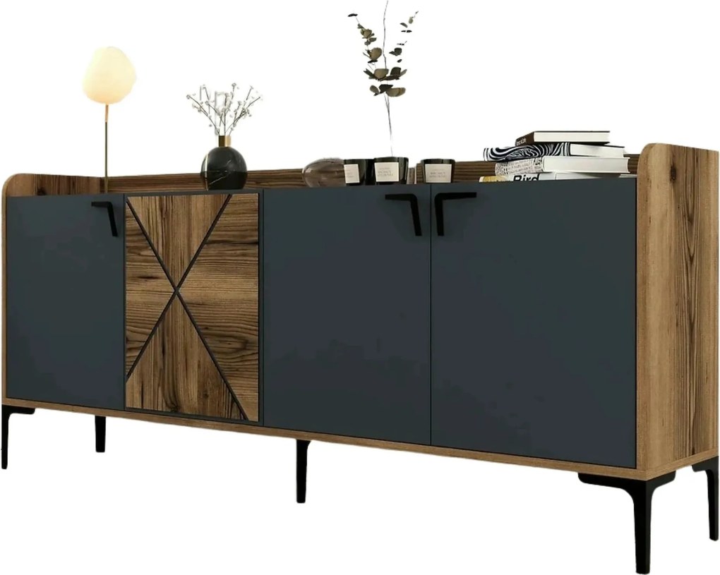 Comoda dubla Venedik, din PAL melaminat, nuc/gri antracit, 180x35x78 c