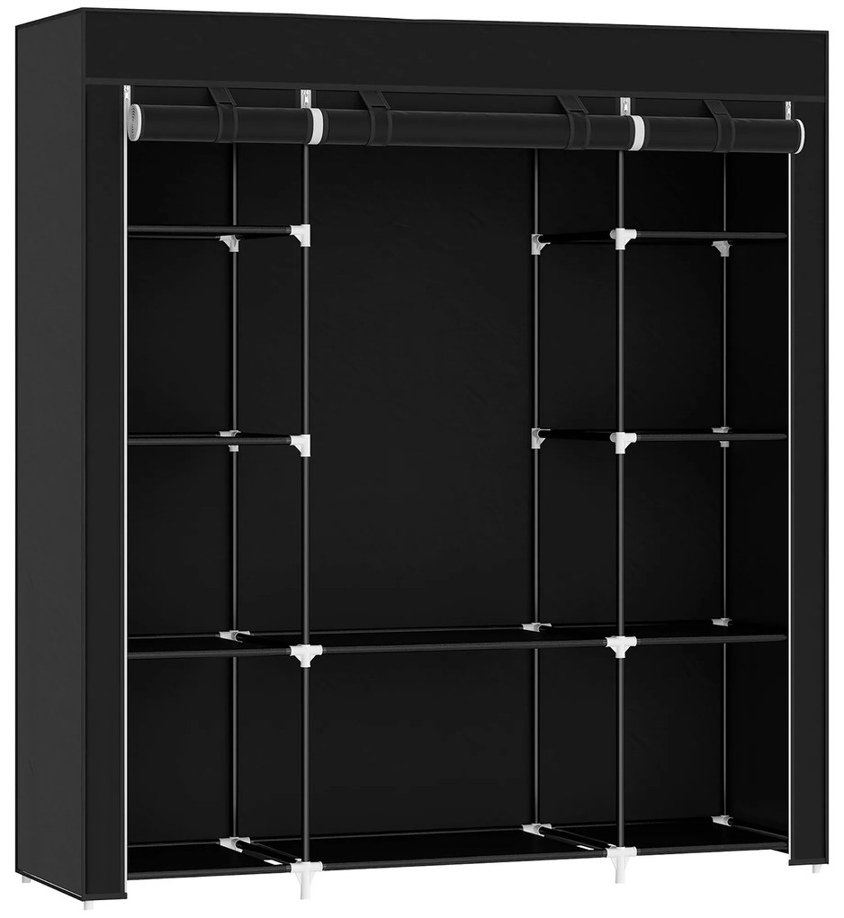 HOMCOM Dulap de depozitare penderie din material textil pliabil cu bara de suspendare si rafturi, 150 x 43 x 162,5 cm, negru | Aosom Romania