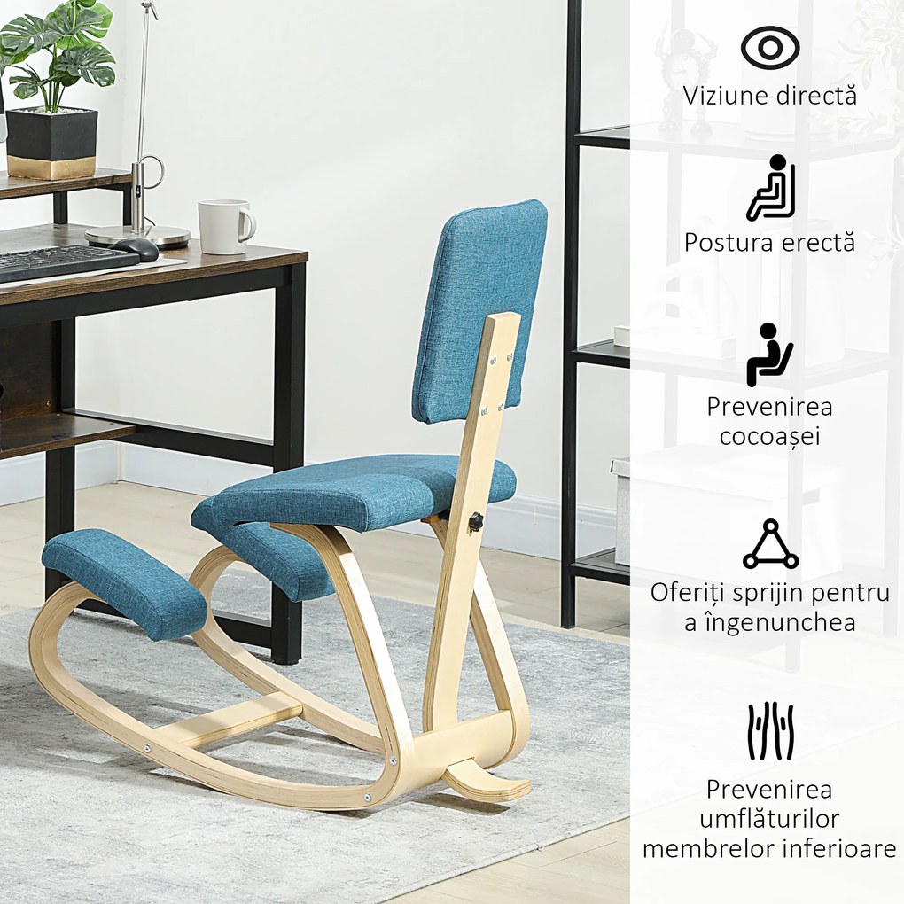 HOMCOM Scaun pentru genunchi din țesătură cu aspect de in și lemn, Maro închis | Aosom Romania