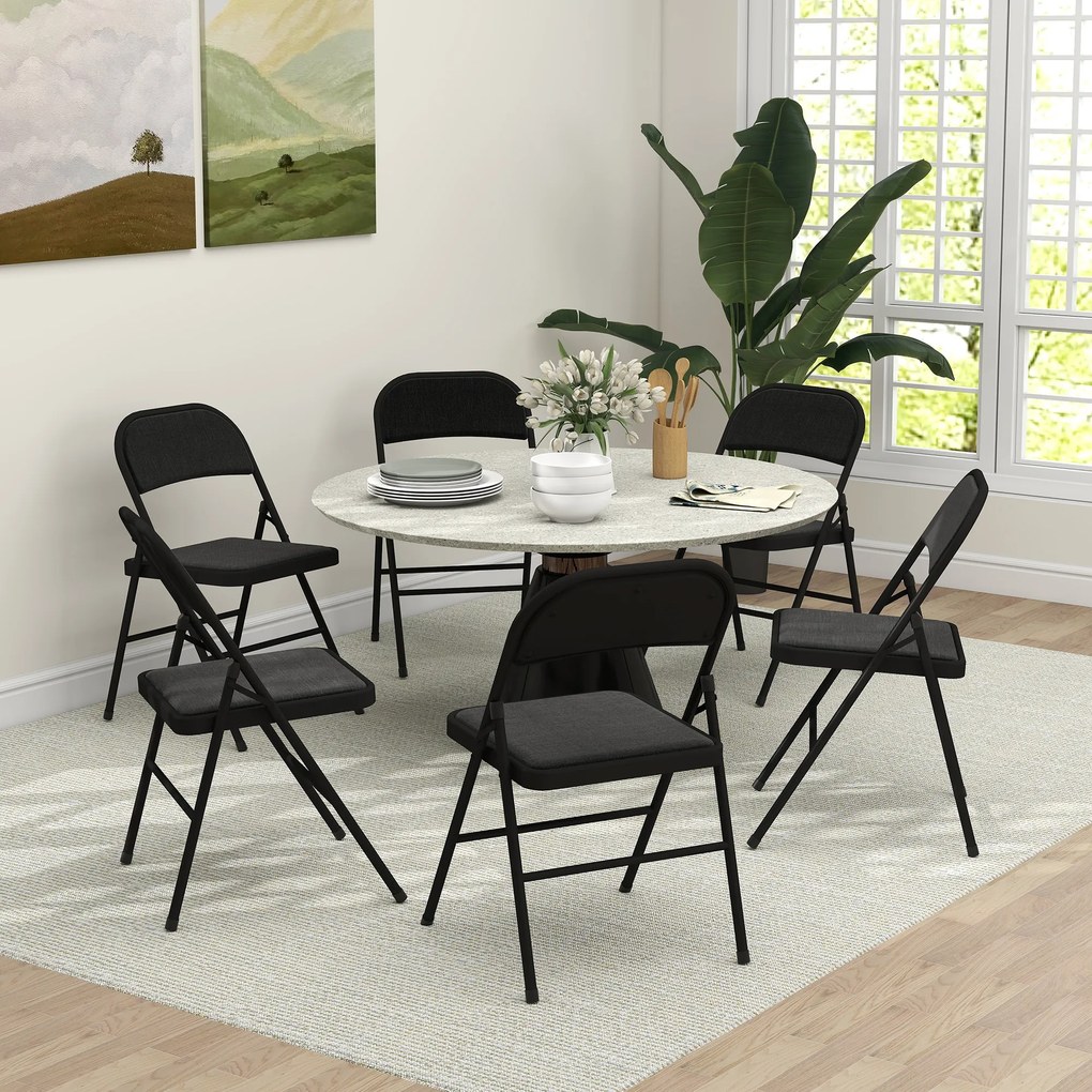 HOMCOM Set de 6 scaune pliante pentru dining scaune portabile cadru din oțel 45 x 46 x 78 cm negru | Aosom Romania