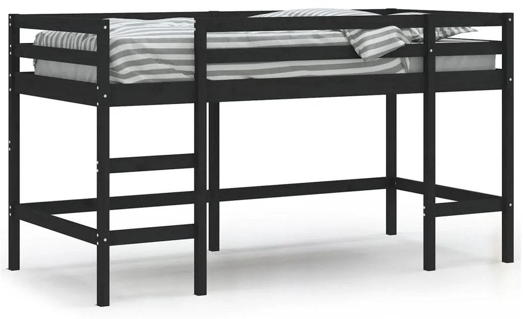 835897 vidaXL Pat etajat de copii cu scară, negru, 80x200 cm, lemn masiv pin
