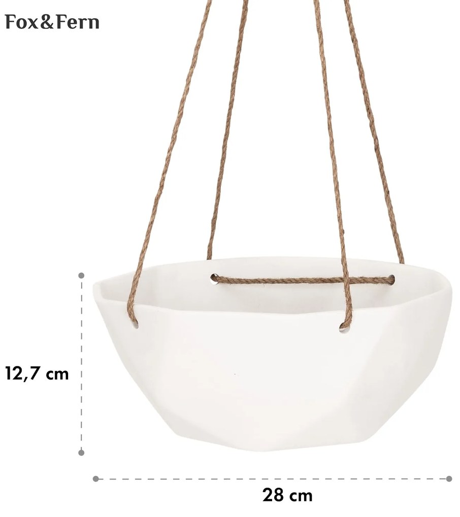 Laren, ghiveci suspendat, Ø 28 cm, Polystone, cu frânghii naturale, set de 2 bucăți