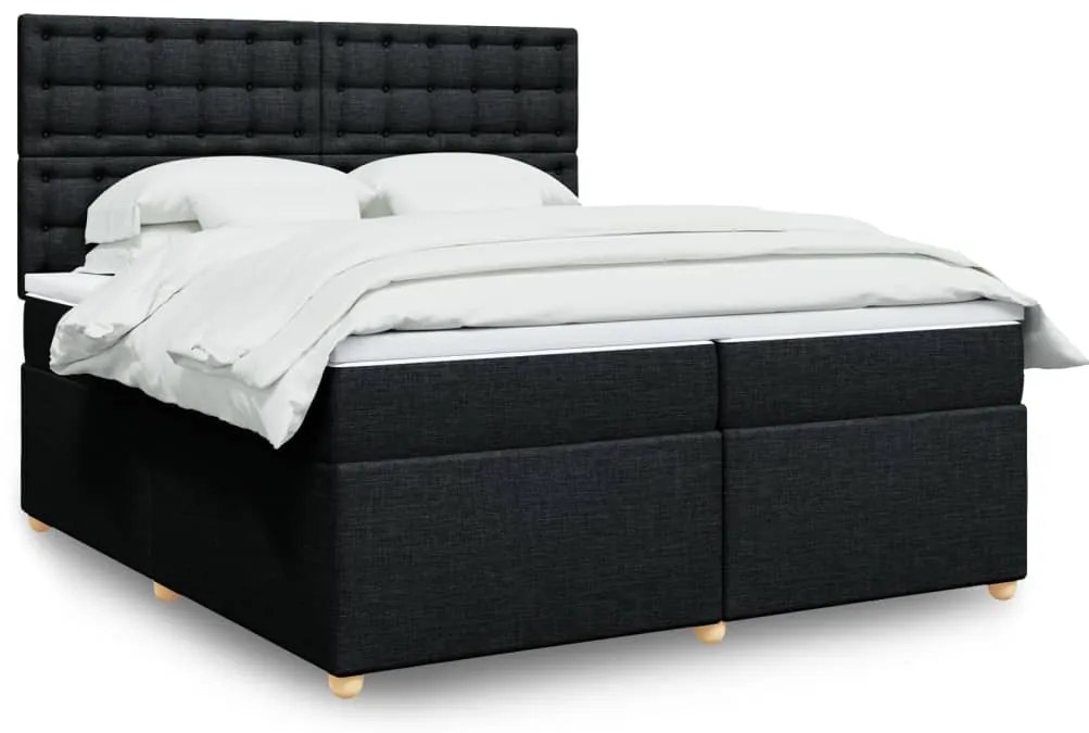 vidaXL Pat box spring cu saltea, negru, 200x200 cm, textil