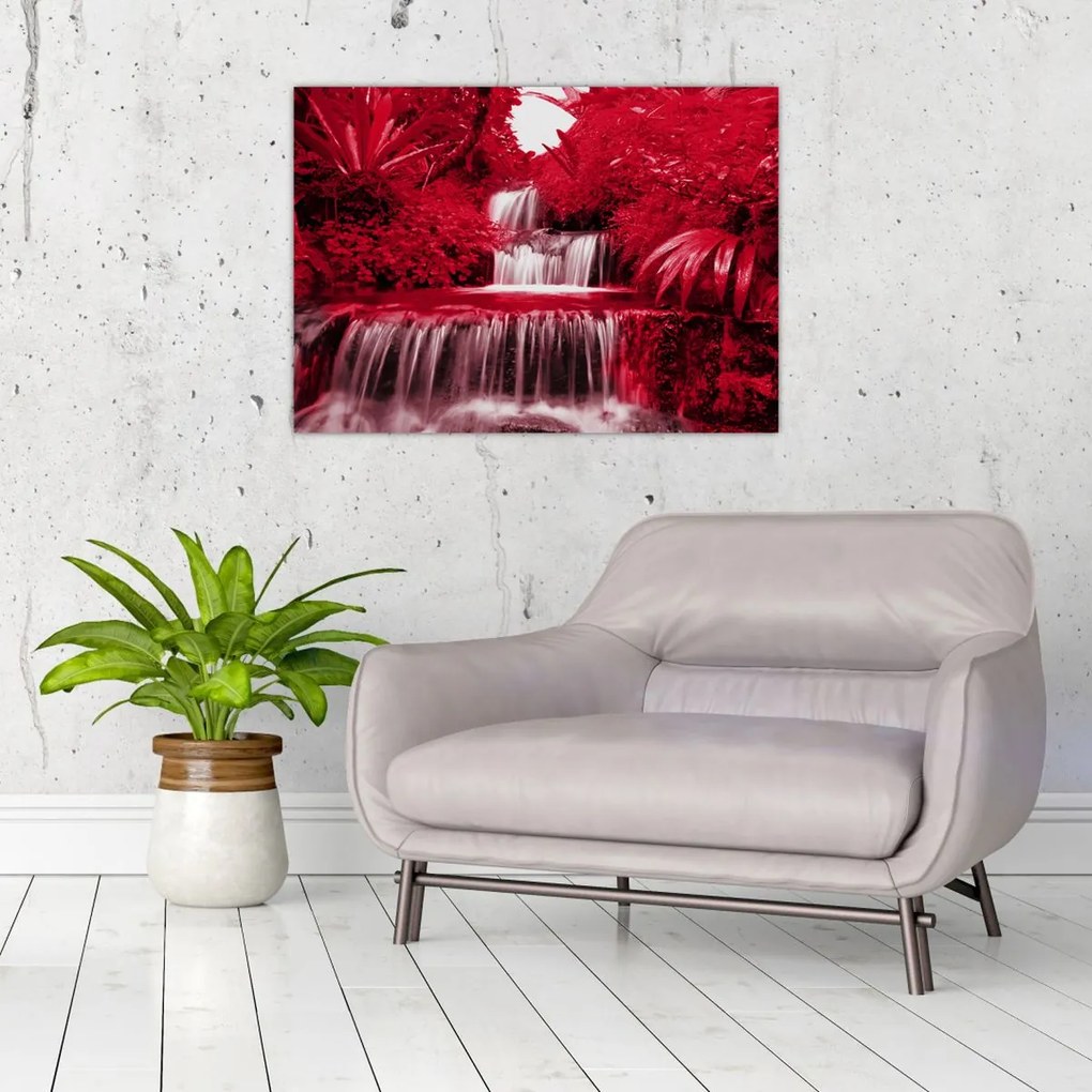 Tablou pe sticlă - Cascade indoneziene în roșu (70x50 cm)