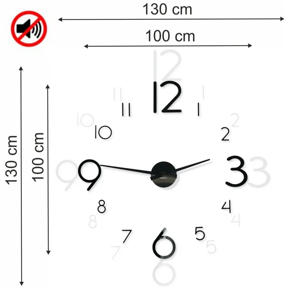 Ceas de perete unic, negru, cu lipire, 130 cm