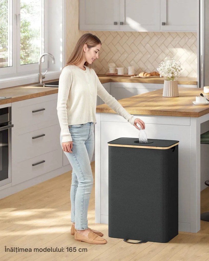 Coș pentru sortarea sticlelor și dozelor ECOVIA, 100l, negru/bej SongmicsHome