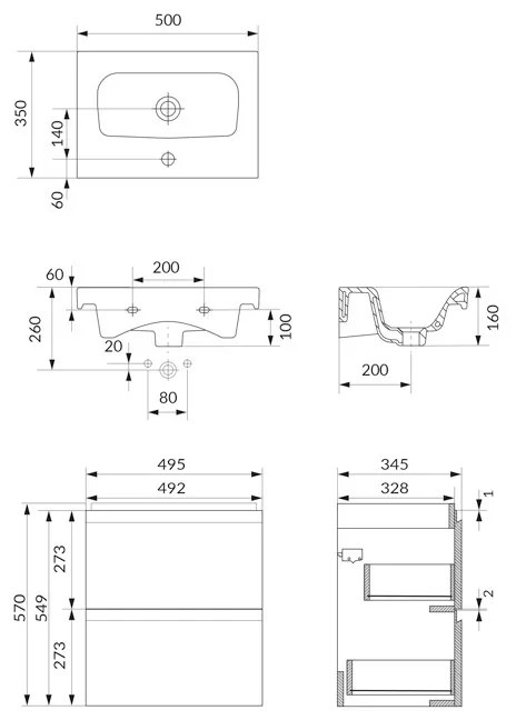 Set B889 mobilier cu lavoar Cersanit, Moduo 50, montat antracit