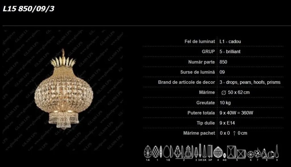 Candelabru, Lustra cristal Bohemia, diametru 50cm