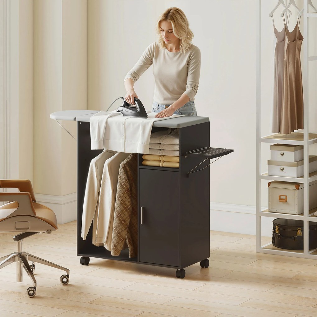 HOMCOM Dulap Masa Calcat – 3 Rafturi, Blat Burete &amp; Ghidaj Rufe | Aosom Romania