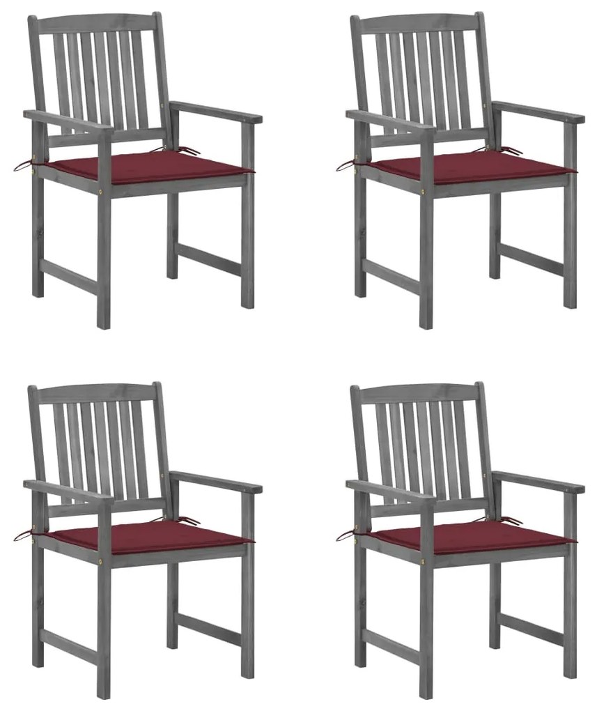 vidaXL Scaune de grădină cu perne, 4 buc., gri, lemn masiv acacia