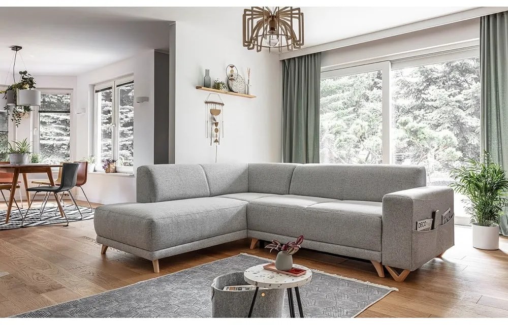 Colțar gri deschis extensibil/cu spațiu de depozitare (cu colț pe partea stângă/în formă de ”L”) Classy Sophie – Miuform