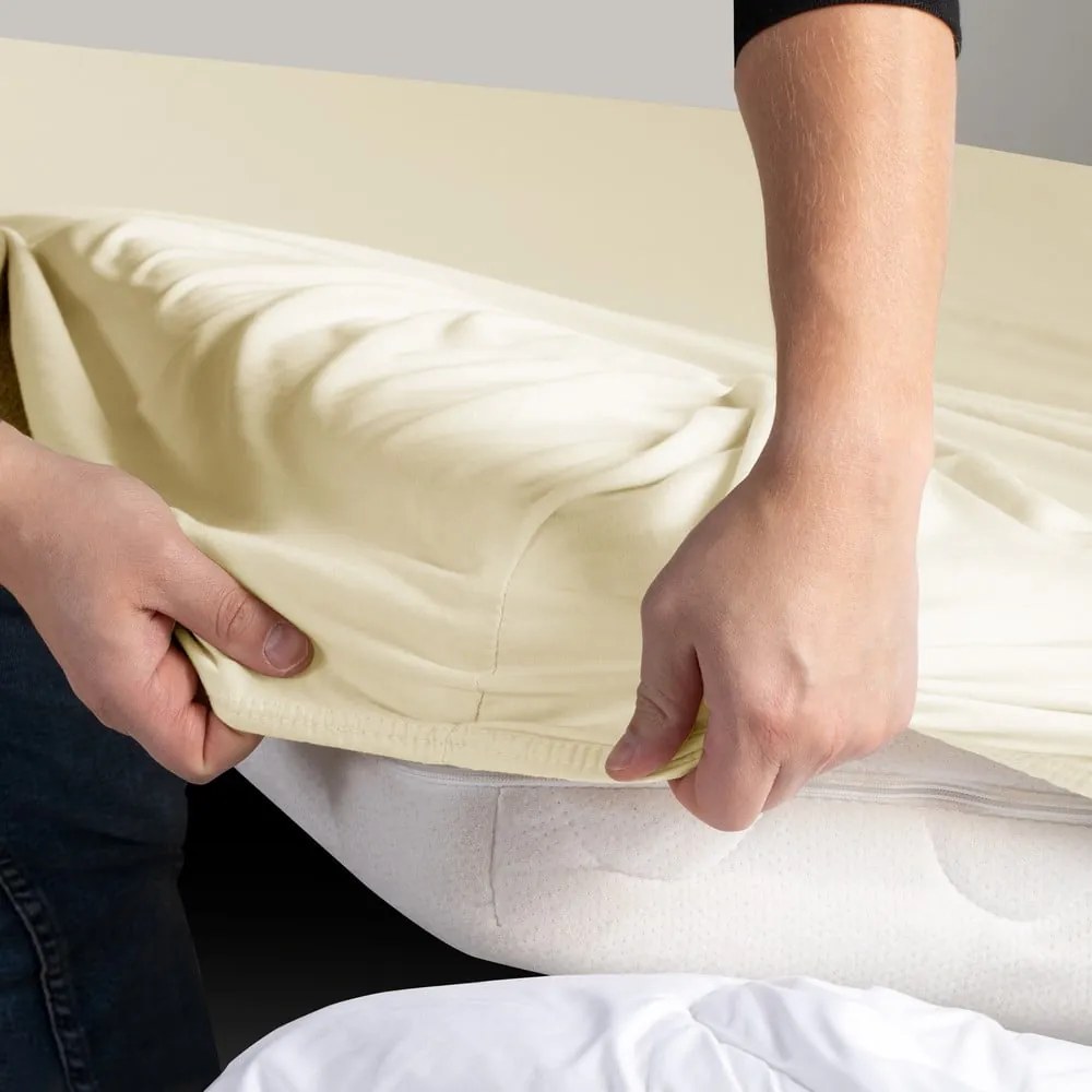 Cearceaf crem din jerseu cu elastic 140x200 cm Amber – Restilo