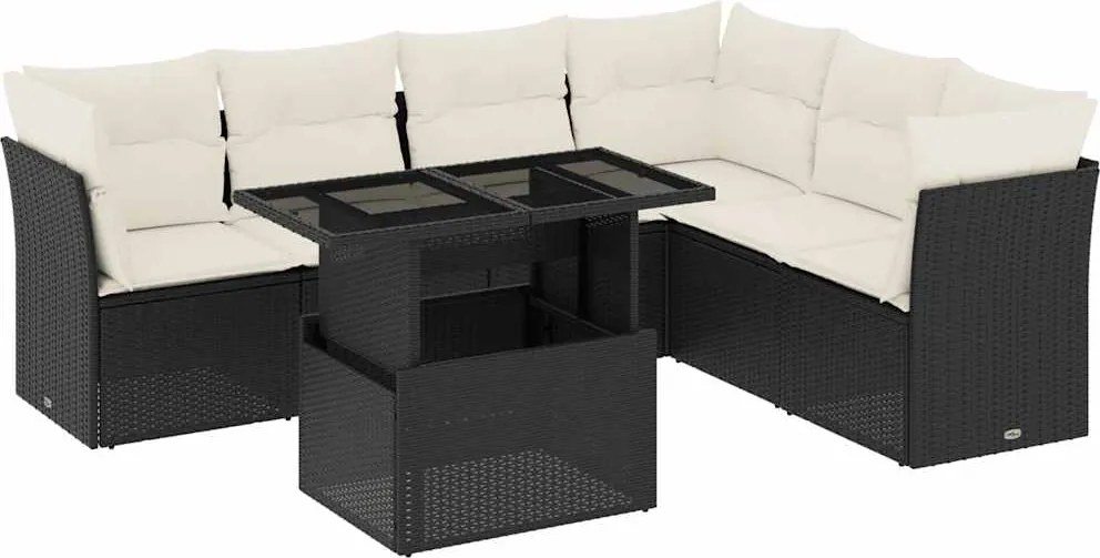 vidaXL Set canapele de grădină cu perne, 7 piese, negru, poliratan