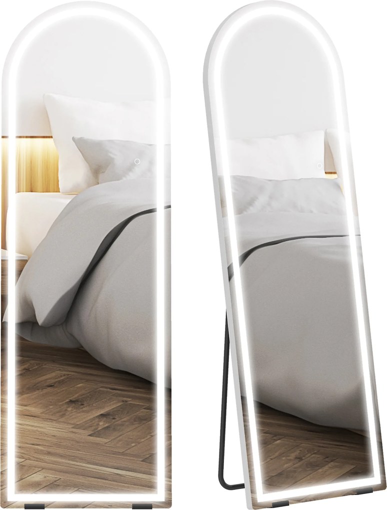 HOMCOM Oglindă de Podea Corp Întreg cu Lumină 150x50cm Arcuată fără Ramă 3 Temperaturi de Culoare Luminozitate Reglabilă Transparent | Aosom Romania