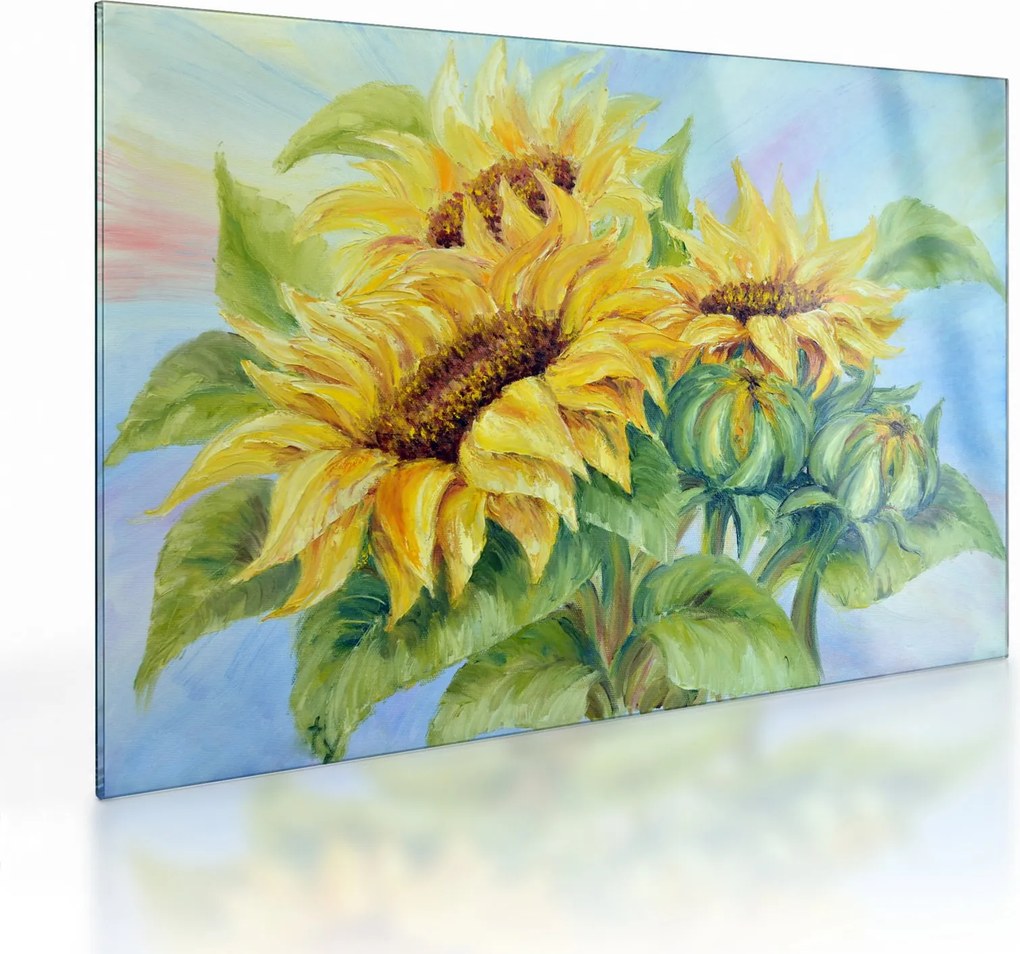 Tablou pe sticlă - Floarea soarelui înflorită (70x50 cm)
