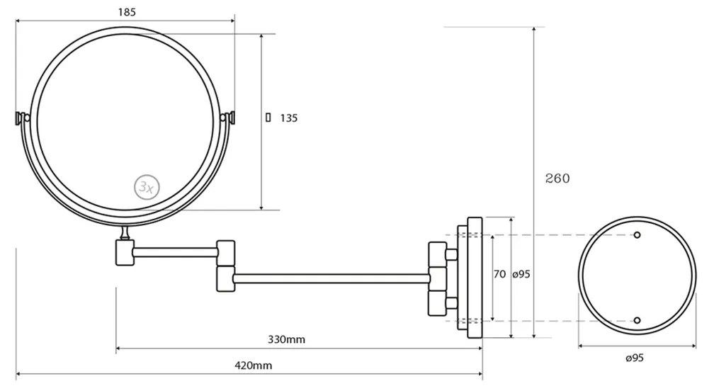 Oglindă cosmetică SAPHO XR005 X-Round E suspendată, diametru 15 cm, argintiu