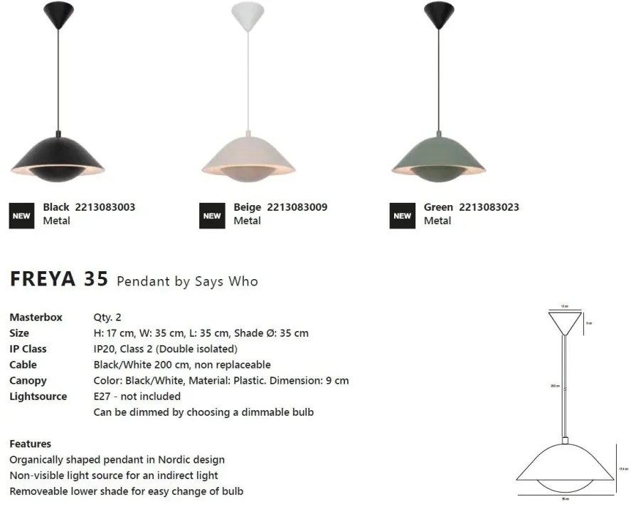 Pendul design modern Freya 35 negru