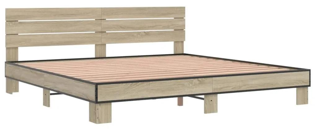 3280133 vidaXL Cadru de pat, stejar sonoma, 180x200cm, lemn prelucrat și metal