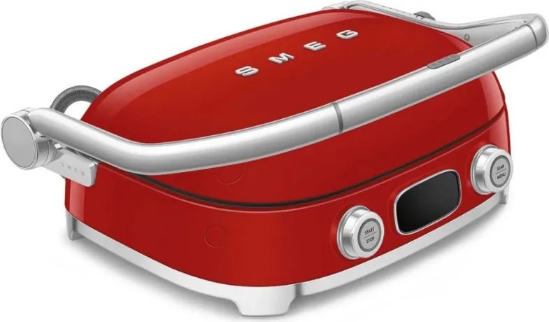 Grătar multifuncțional SMEG 50's Style MGF01RDEU, 2100 W, 60-230 °C, 3 programe, acoperire ceramică, tavă de scurgere, semnal sonor, cronometru, roșu