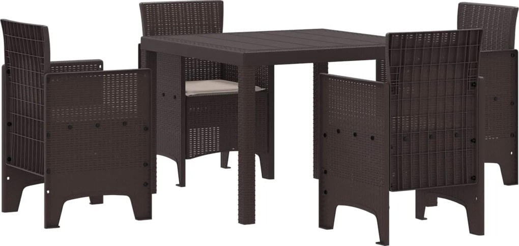 vidaXL Set de masă pentru grădină 5 pcs Maro Polipropilenă
