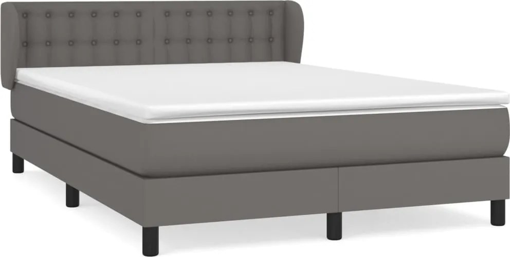 vidaXL Pat box spring cu saltea, gri, 140x200 cm, piele ecologică