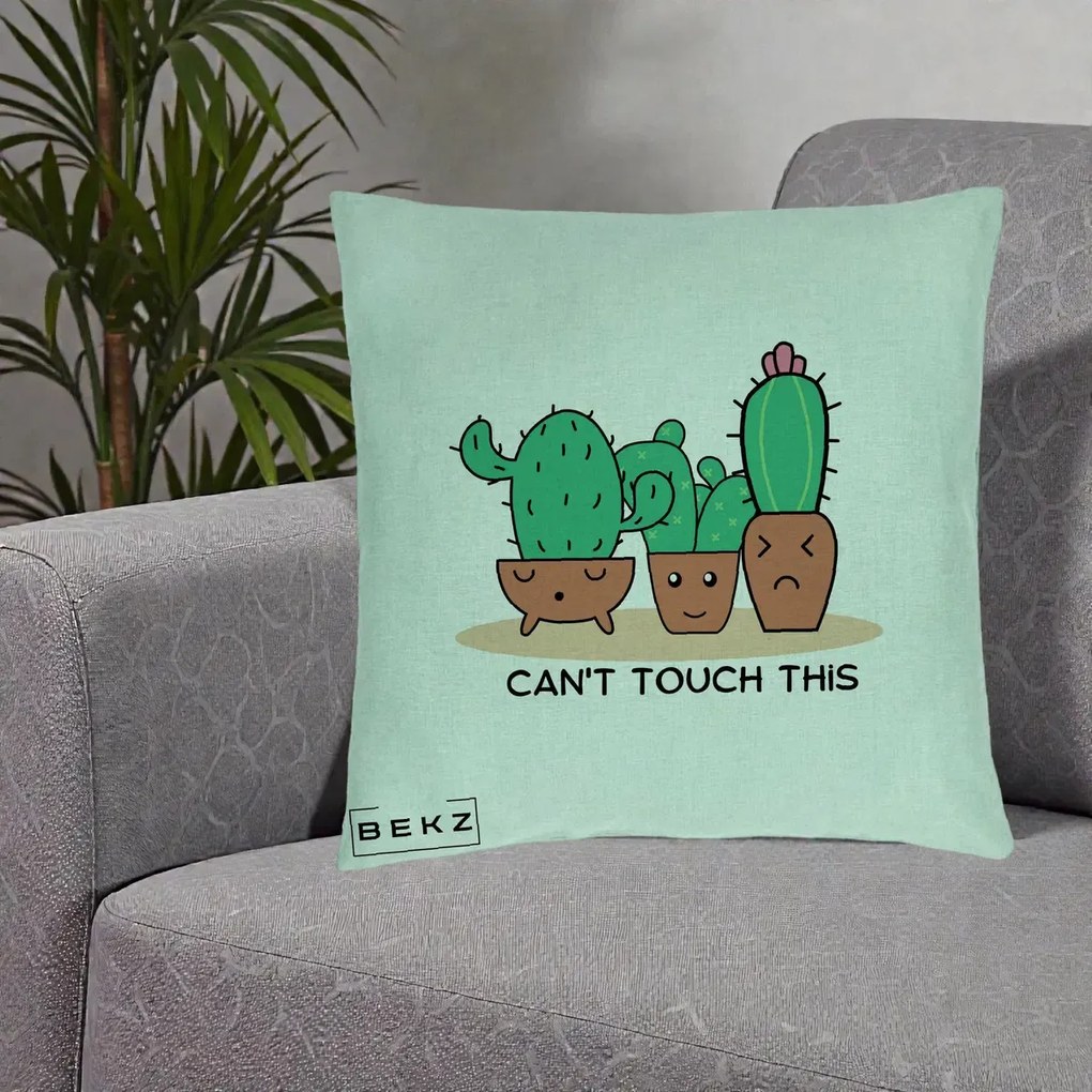 Perna Decorativa Cactus Funny Can't Touch This, 40x40 cm, Verde Menta, Husa Detasabila, Perna Inclusa, BEKZ®