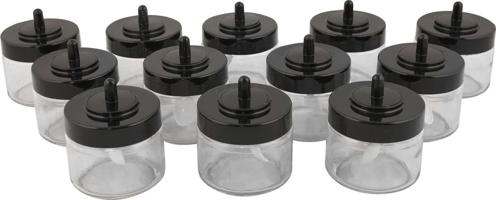 Set 12 recipiente condimente 430KSV1431, transparent/negru, sticla, 30