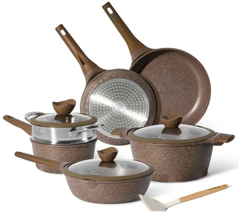 Set de oale si tigai Just Perfecto JL-26, 14 h, Acoperire din marmura, Inductie, Steamer, Accesorii, Maro