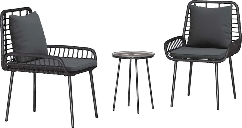 vidaXL Set de masă pentru grădină 3 pcs Negru și antracit poliratan