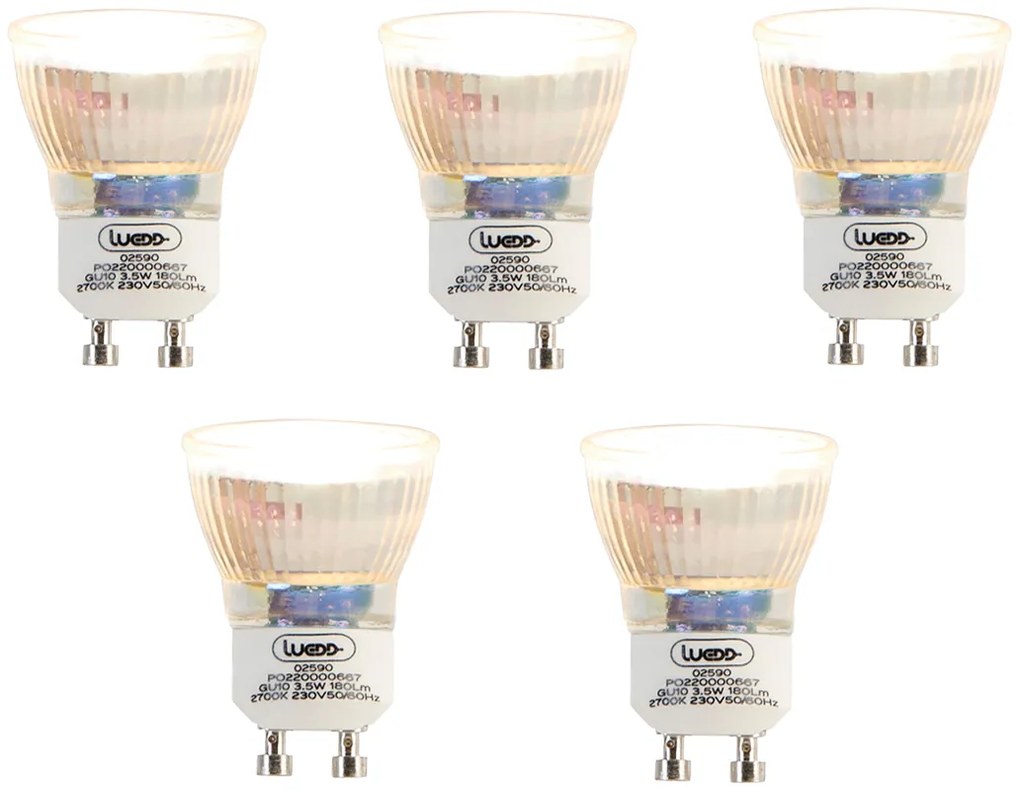 Set de 5 becuri LED GU10 35mm 3.5W 180 lm 2700K