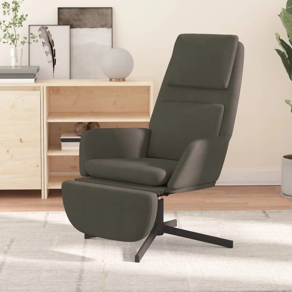3097810 vidaXL Scaun de relaxare cu taburet, gri închis, catifea