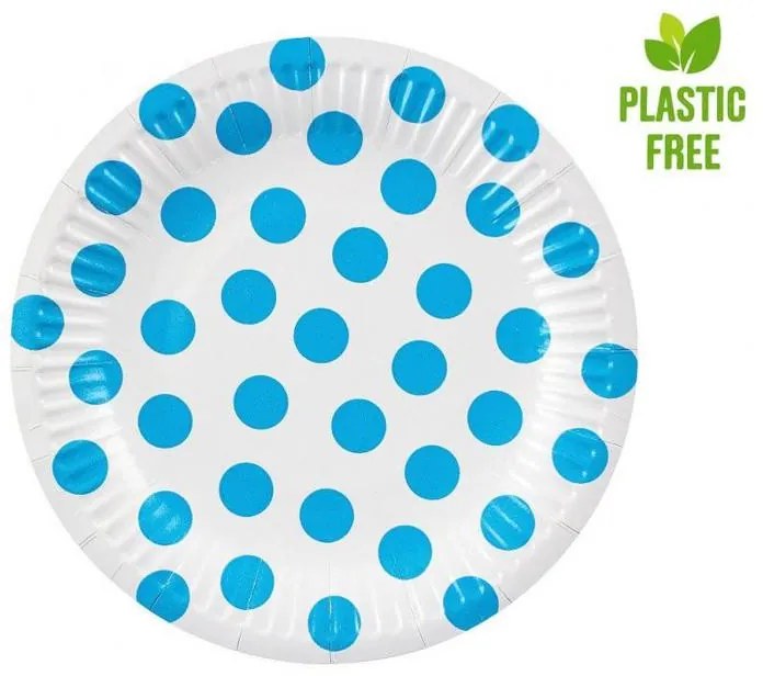Colorat Sky Blue Polka Dot Farfurie de hârtie cu buline 6 buc 18 cm