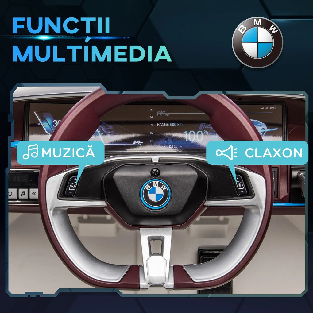 HOMCOM Masinuta Electrica pentru Copii BMW i4 cu Licenta de 12V cu Telecomanda, Baterii Portabile, Muzica, Claxon, pentru 3-6 ani Alb | Aosom Romania