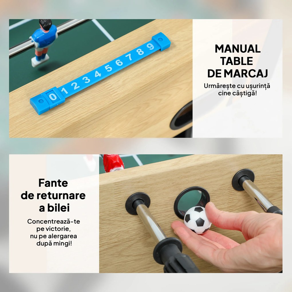SPORTNOW Fotbal de Masă Rabatabil, Biliard de Masă pentru Acasă cu Mânere Antiderapante, 8 Bare, 22 Jucători, 2 Mingi, Tabele de Scor, pentru Copii și Adulți, Școală, Birou, Petreceri, 118x107.5x78 cm, Culoare Lemn | Aosom Romania