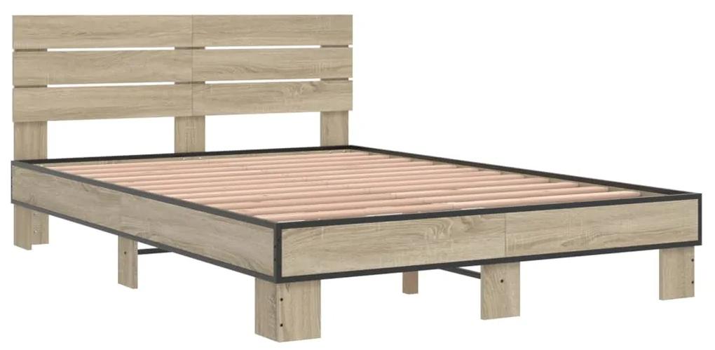 3280168 vidaXL Cadru de pat, stejar sonoma, 140x190cm, lemn prelucrat și metal