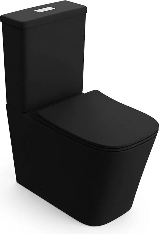 Set vas WC compact pe pardoseala Rune Isa Rimless negru mat cu rezervor si capac softclose