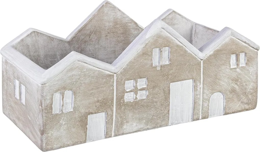 Ghiveci pentru flori ceramica crem alb model Casute 26 cm x 13 cm x 13 h