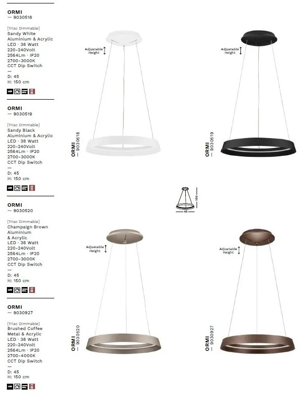 Lustra LED suspendata design modern circular ORMI coffee D-45cm